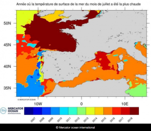 Carte: France 3 Aquitaine - temperature de surface de la mer 2018