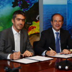Daniel Calleja Crespo (left), Director-General of the European Commission’s Directorate-General for Enterprise and Industry with Pierre Bahurel (right), CEO of Mercator Ocean International signing agreement in 2014 for the implementation of the Copernicus Marine Service by Mercator Ocean on behalf of the European Commission for the period 2015 to 2021.