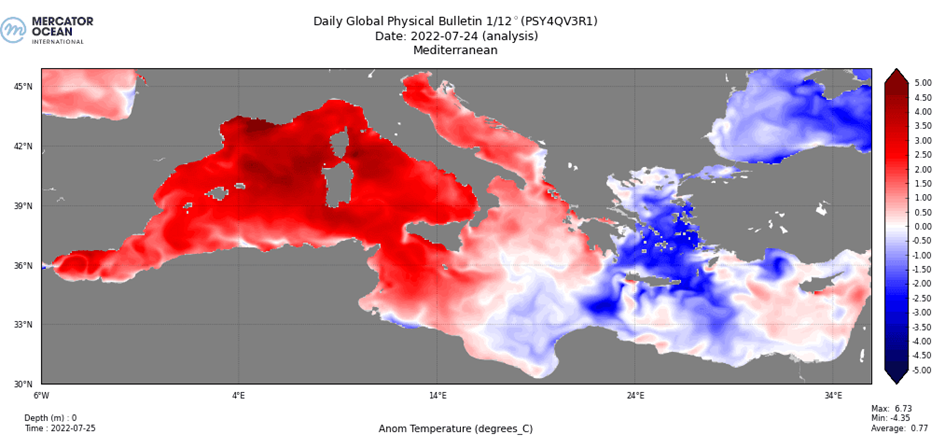 anomalies de température dans la méditerranée