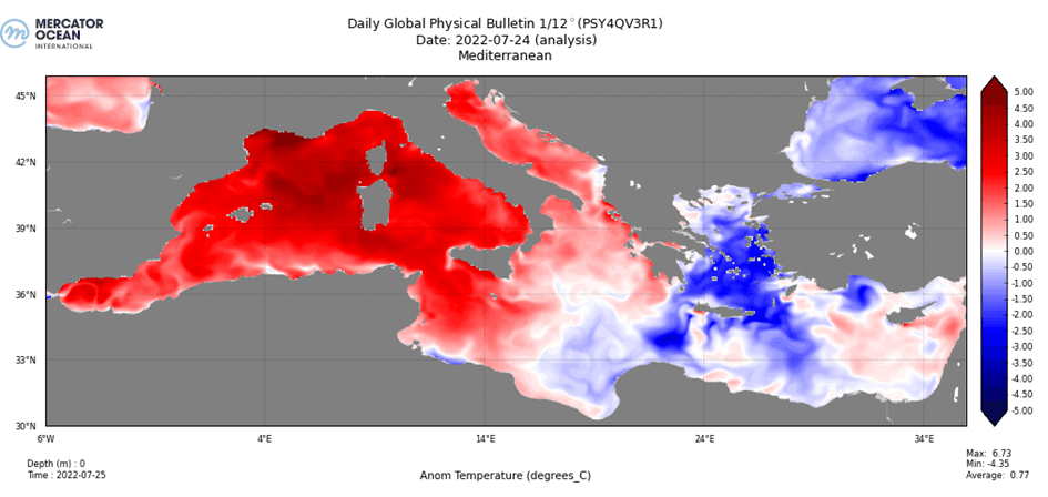 a: Sea surface temperature of the Mediterranean Sea (water masses and