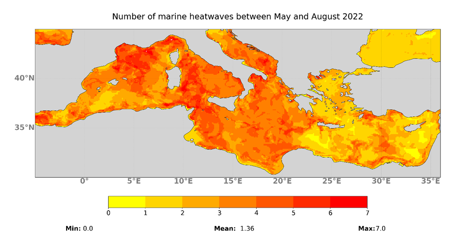Number of marine heatwaves between may and august 2022