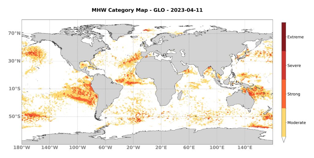 Marine Heatwaves 2023 April Mercator Ocean
